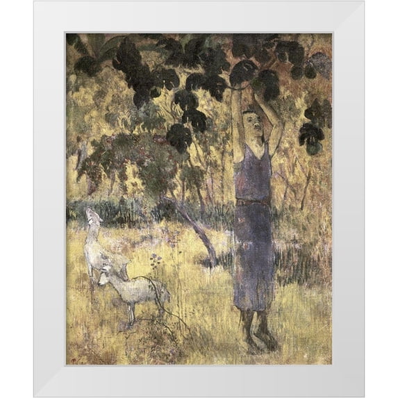 Gauguin, Paul 20x24 White Modern Wood Framed Museum Art Print Titled - Man Gathering Fruit Cuisine