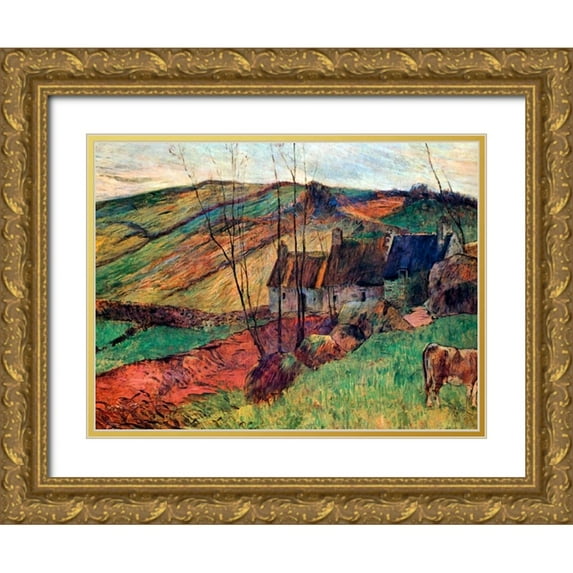 Gauguin, Paul 24x19 Gold Ornate Wood Framed with Double Matting Museum Art Print Titled - Breton Landscape 1888