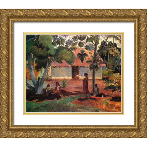 Gauguin, Paul 24x20 Gold Ornate Wood Framed with Double Matting Museum Art Print Titled - The Large Tree