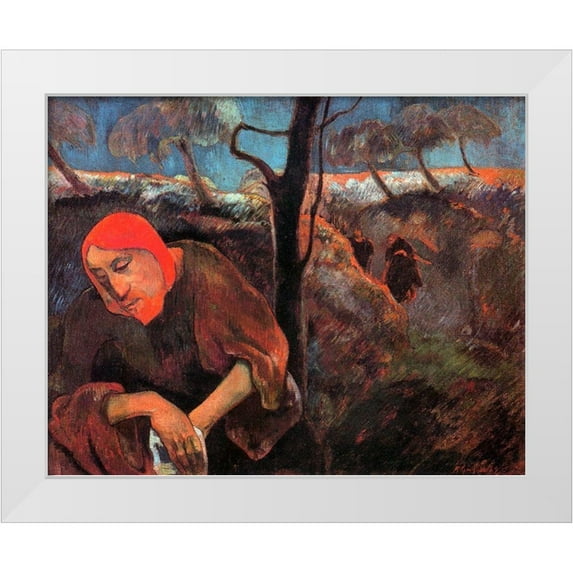 Gauguin, Paul 24x20 White Modern Wood Framed Museum Art Print Titled - Christ In The Garden Of Olives