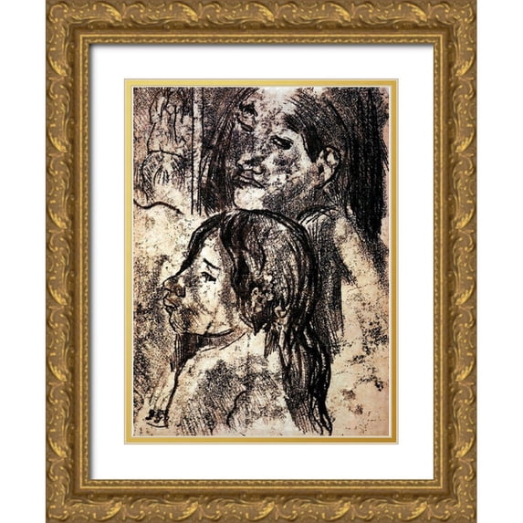 Gauguin, Paul 25x32 Gold Ornate Wood Framed with Double Matting Museum Art Print Titled - Two Marquesans