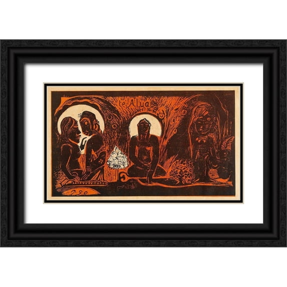 Gauguin, Paul 32x20 Black Ornate Wood Framed with Double Matting Museum Art Print Titled - The God (Te atua), from the Noa Noa Suite