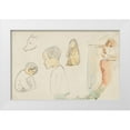 thumbnail image 1 of Gauguin, Paul 32x22 White Modern Wood Framed Museum Art Print Titled - Sketches of Crouching and Standing Figures, a Pig, and a Hut at Water?s Edge, 1 of 4
