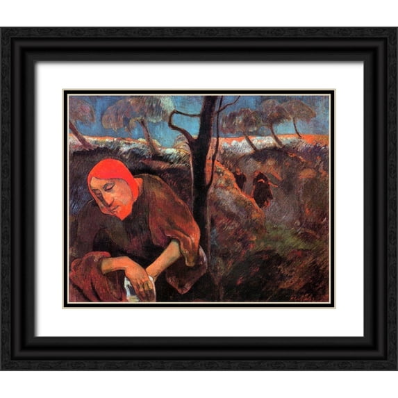 Gauguin, Paul 32x26 Black Ornate Wood Framed with Double Matting Museum Art Print Titled - Christ In The Garden Of Olives