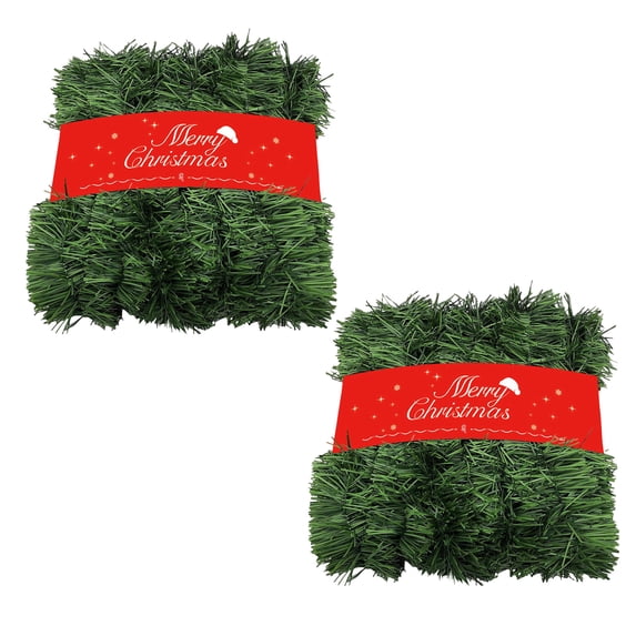 Gaukiv 2Pcs Extra Long Christmas Greenery Garland Soft Pine Decoration for Outdoor Fence Railing Indoor Party Decor, 50 Ft Green