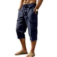 thumbnail image 1 of Gaukiv Linen Cargo Shorts for Men 7 Inch Inseam Multi Pocket Drawstring Waist Outdoor Hiking Work Bottoms Navy 2XL, 1 of 9