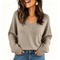 thumbnail image 1 of Gaukiv Long Sleeve Sweaters for Women Solid V Neck Slimming Lightweight Knit Pullovers Basic Blouses Layer Tops Camel 2XL, 1 of 6