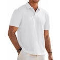 thumbnail image 1 of Gaukiv Men's Shirts Textured Knit Short Sleeve Collared Tops Summer Business Blouses White L, 1 of 9