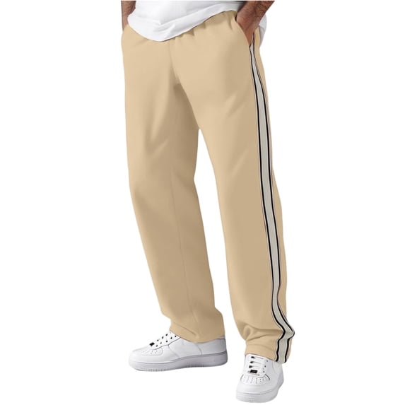 Gaukiv Men's Side Stripe Pants Lightweight Straight Fit Track Trousers Khaki 2XL