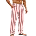 thumbnail image 1 of Gaukiv Men's Striped Trousers Button Fly Straight Leg Casual Pants Pink L, 1 of 4