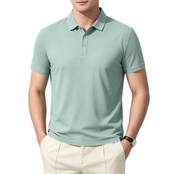 Gaukiv Men's T Shirts Collared Neckline Short Sleeve Solid Tees Summer Casual Tops Army Green S