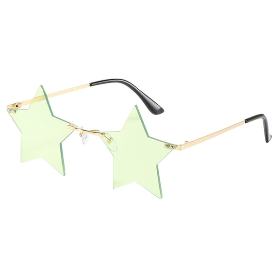 Gaukiv Star Sunglasses Lightweight Rimless Gold Metal Frame Fun Festive Party Costume Eyewear Trendy Decorative Photoshoot Accessory Green