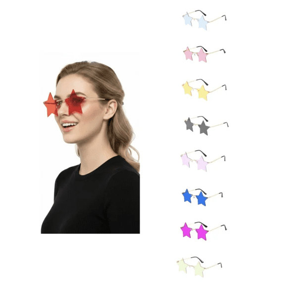 Gaukiv Star Sunglasses Lightweight Rimless Gold Metal Frame Fun Festive Party Costume Eyewear Trendy Decorative Photoshoot Accessory Red