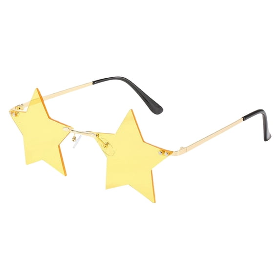 Gaukiv Star Sunglasses Lightweight Rimless Gold Metal Frame Fun Festive Party Costume Eyewear Trendy Decorative Photoshoot Accessory Yellow