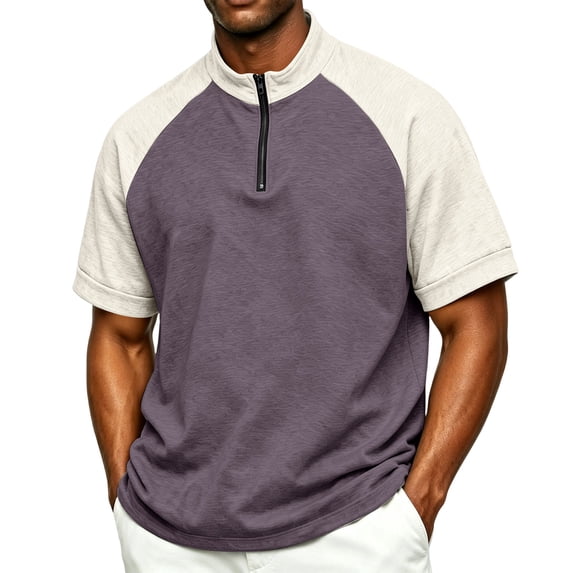 Gaukiv Tees for Men Raglan Short Sleeve Golf Wear Breathable Lightweight Training Shirts Basic Tops Light Purple 2XL