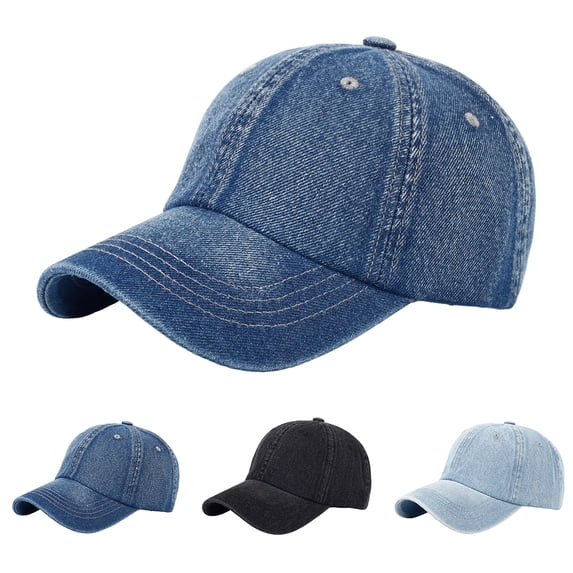 Gaukiv Unisex Denim Baseball Caps Classic Washed Texture Versatile Hats Curved Brim Streetwear Premium Cotton Sweatband Caps Blue