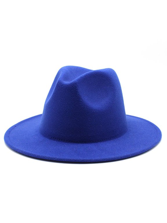 Unisex Felt Fedora Hats Wide Brim Classic Jazz Caps Structured Crown Versatile Styling Blue L