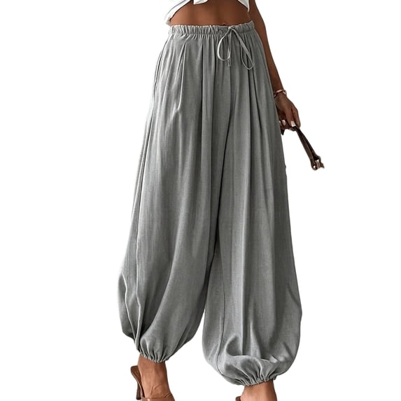 Gaukiv Womens Balloon Pants Cinched Cuff Wide Leg Trousers Gray M