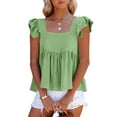thumbnail image 1 of Gaukiv Womens Blouses Square Neck Ruffle Sleeve Gathered Hem Summer Tunic Tops Green XL, 1 of 4