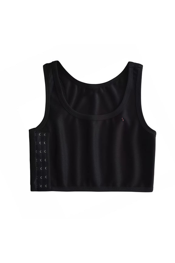 Womens Chest Binder Bras Side Hook Flat Front Compression Tank Tops Adjustable Closure Smooth Slimming Breathable Vest Black XL