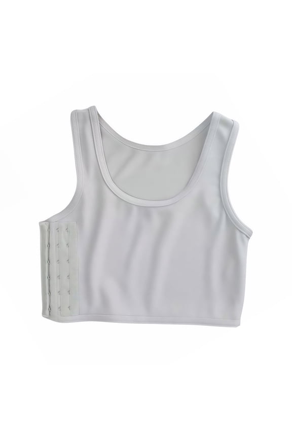 Womens Chest Binder Bras Side Hook Flat Front Compression Tank Tops Adjustable Closure Smooth Slimming Breathable Vest Light Gray M