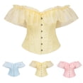 thumbnail image 1 of Gaukiv Womens Corset Tops Off Shoulder Ruffle Bustier Lace Up Shapewear Flared Sleeve Silhouette Adjustable Back Lacing Structured Boning Yellow L, 1 of 9