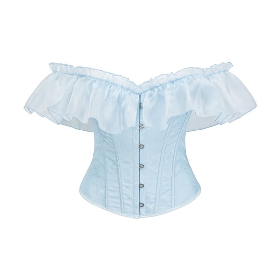 Gaukiv Womens Corset Tops Off Shoulder Ruffle Bustier Lace Up Shapewear Flared Sleeve Silhouette Adjustable Back Lacing Structured Boning Sky Blue 2XL