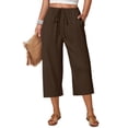 thumbnail image 1 of Gaukiv Womens Crinkle Capri Pants Relaxed Drawstring Wide Leg Crop Brown 2XL, 1 of 5