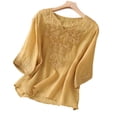 thumbnail image 1 of Gaukiv Womens Embroidered Shirts,Three Quarter Length Sleeve Tops Split Neckline Blouses Yellow L, 1 of 4