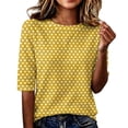 thumbnail image 1 of Gaukiv Womens Half Length Sleeve Tops Polka Dot Shirts Crew Neckline Blouses Yellow M, 1 of 6