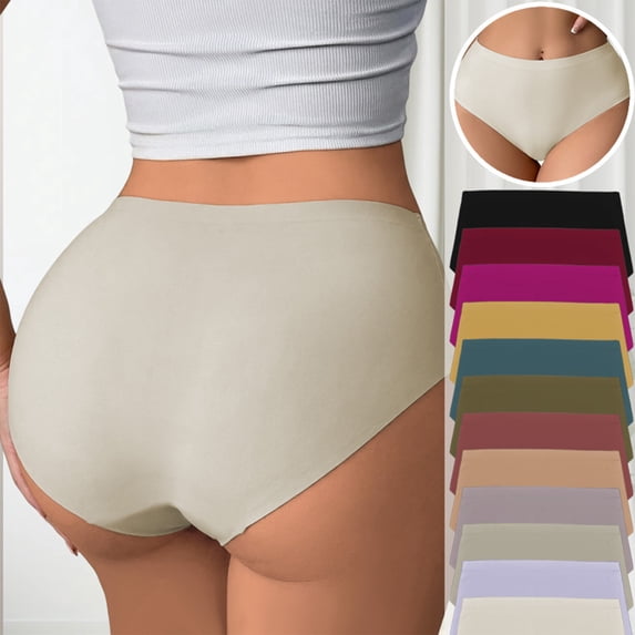 Gaukiv Womens High Rise Seamless Briefs Wide Waistband Tummy Control Cotton Panties Soft Stretch Base Layer Light Gray L
