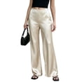 thumbnail image 1 of Gaukiv Womens Satin Straight Pants High Rise Drape Trousers Beige M, 1 of 6
