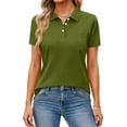 thumbnail image 1 of Gaukiv Womens Shirts Collared Neckline Short Sleeve Side Slit Blouses Relaxed Tops Army Green M, 1 of 5