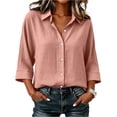 thumbnail image 1 of Gaukiv Womens Shirts Three Quarter Sleeve Collared Blouse Loose Fit Summer Tops Pink L, 1 of 4