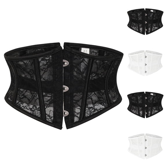 Gaukiv Womens Short Lace Waist Cinchers 3 Hook Underbust Corset Belts Flexible Boning Shaping Breathable Sculpting Waist Definition Tops Black L