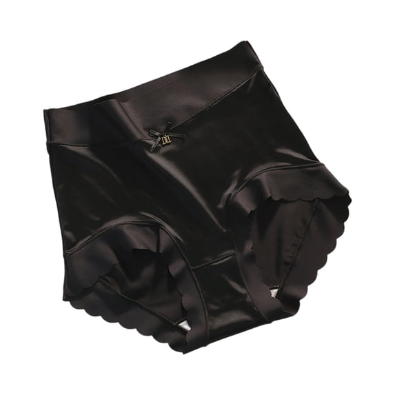 Gaukiv Womens Silky Satin Briefs High Waist Bikini Panties Lace Edge Hipster Underwear Soft Breathable Ladies Black 3XL