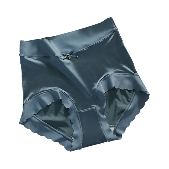 Gaukiv Womens Silky Satin Briefs High Waist Bikini Panties Lace Edge Hipster Underwear Soft Breathable Ladies Blue L