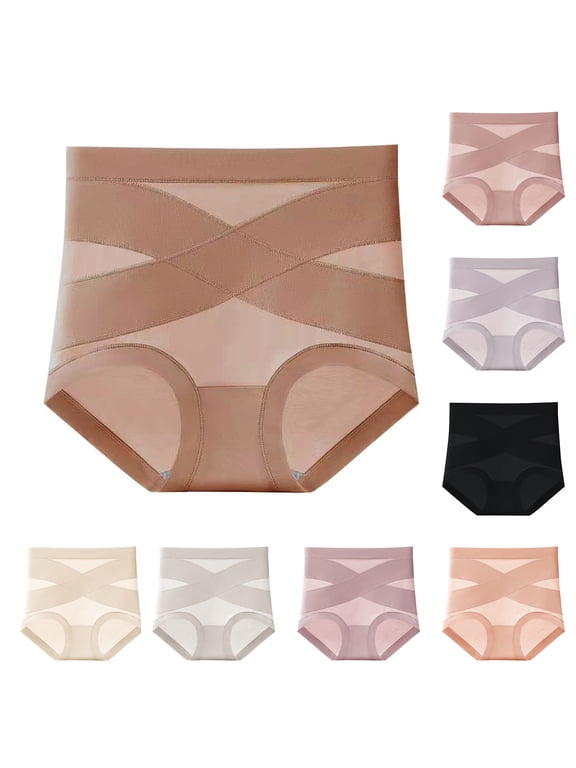 Womens Tummy Control Briefs High Waist Cross Belt Lifting Designs Seamless Sculpting Butt Lifting Wide Waistband Shapewear Khaki L