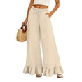 thumbnail image 1 of Gaukiv Womens Wide Leg Pants Smocked Waist Ruffle Hem Trousers Complexion M, 1 of 6