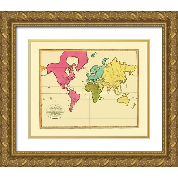 Gaultier 24x20 Gold Ornate Wood Framed with Double Matting Museum Art Print Titled - New Discovered Islands Asia Africa America