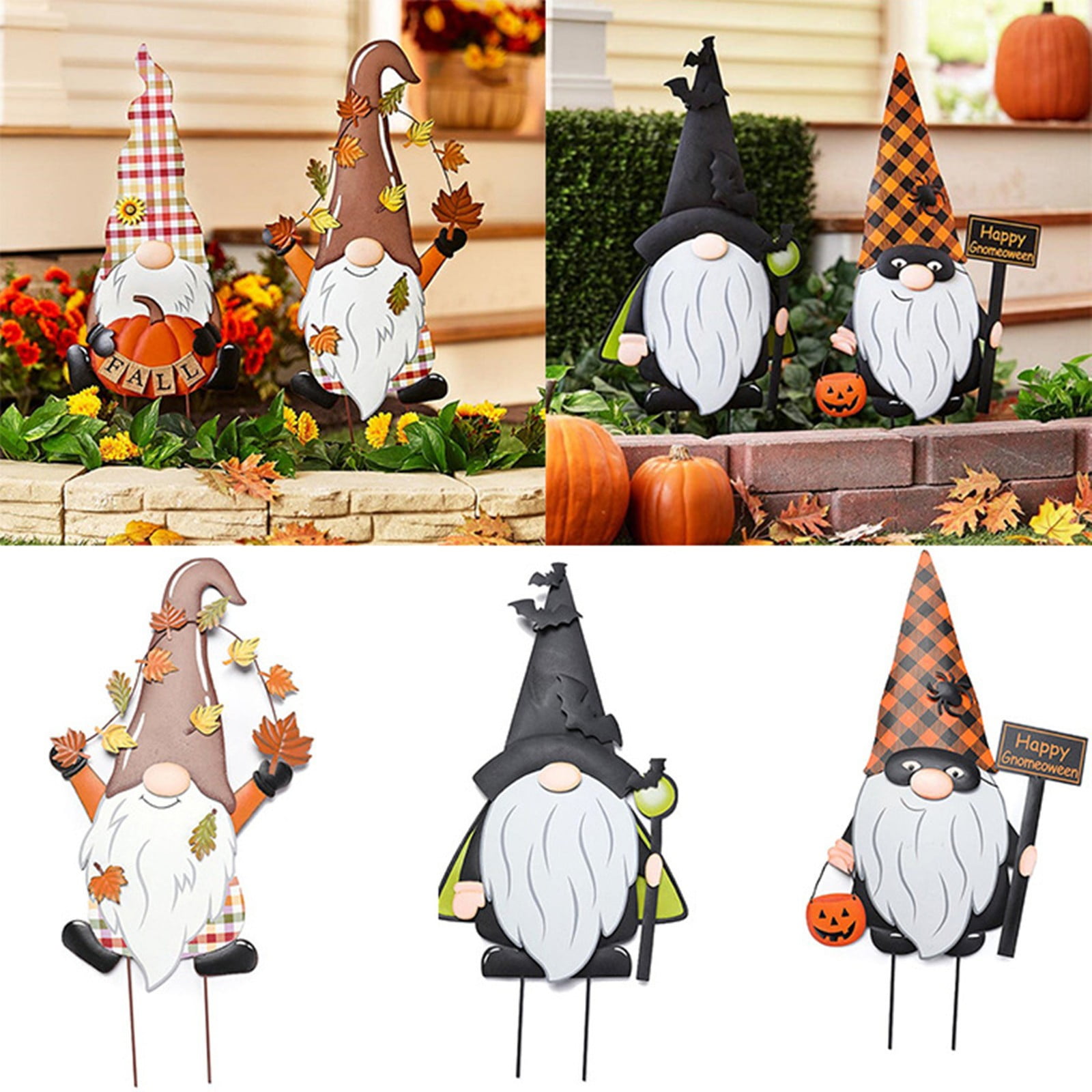 Gause Halloween Autumn Metal Gnome Garden Stake Decorative, Garden