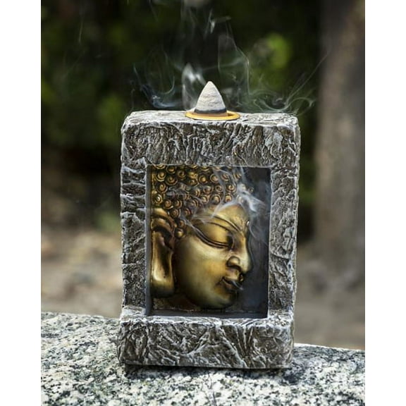 Gautama Buddha Face Faux Stone Mini Relief Bracket Backflow Incense Cone Burner