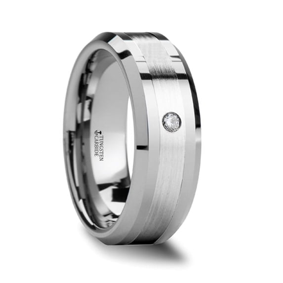 Gautier Palladium Inlaid Beveled Tungsten Ring With Diamond