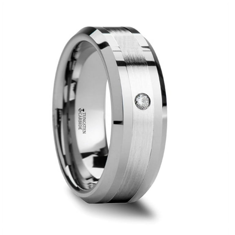 Thorsten GAUTIER Beveled Tungsten Carbide Ring w/ Palladium Inlaid & Diamond - 8mm Thorsten GAUTIER Beveled Tungsten Carbide Ring w/ Palladium Inlaid & Diamond - 8mm