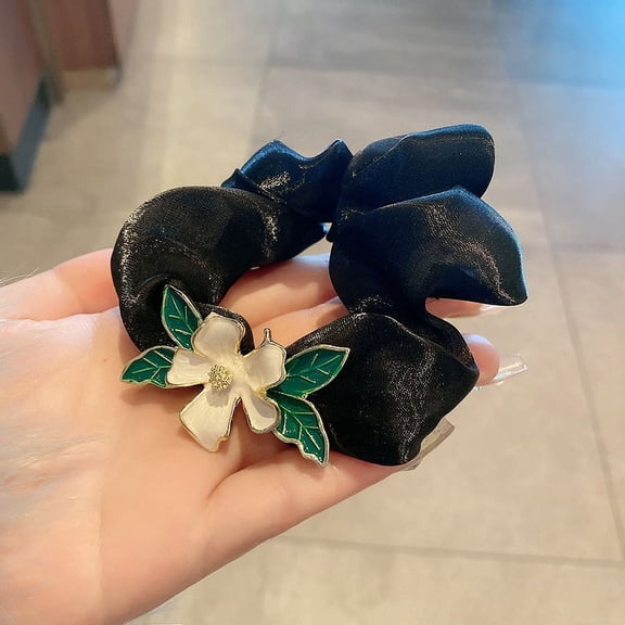 Gauze Alloy Enamel Hair Ties Flower for Girls or Women Scrunchie/Scrunchy Hair Ties Black 80mm