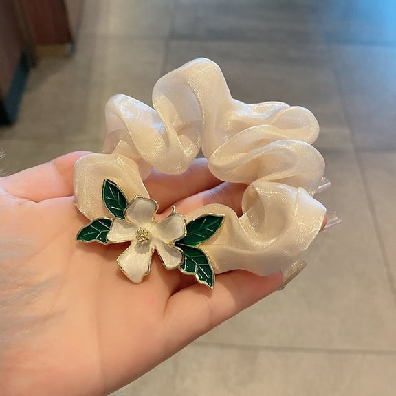 Gauze Alloy Enamel Hair Ties Flower for Girls or Women Scrunchie/Scrunchy Hair Ties Old Lace 80mm