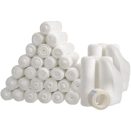 Gauze Bandage Rolls with Tape 36-Pack, Stretch Bandage Roll Perfect for Mummy Costume