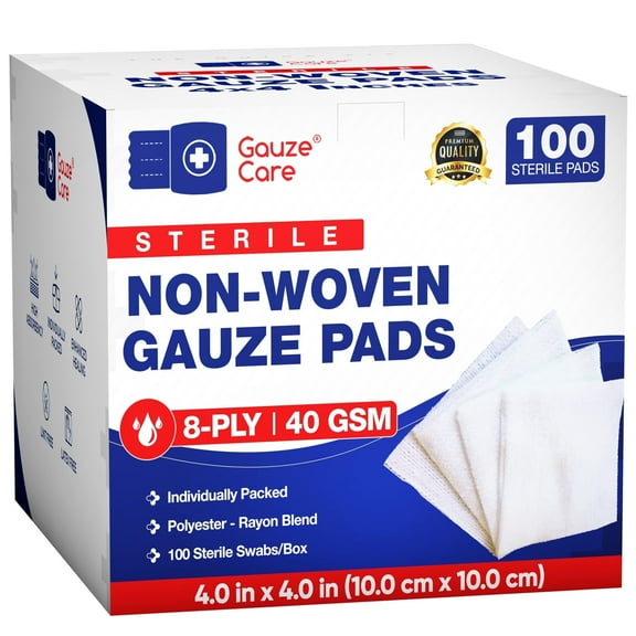 Non-Woven Sterile Gauze Pads 4x4 Pack of 100|8 ply Gauze Sponges| Individually Packed Highly Absorbent Medical Gauze Pads