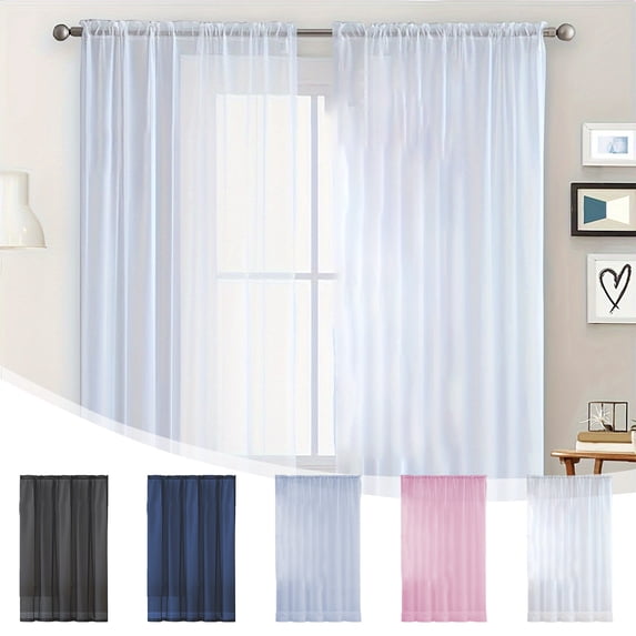 Gauze Curtains for Bedroom & Living Room, Semi-Sheer Solid Color Window Panels, Polyester Decorative Drapes with Rod Pocket Design