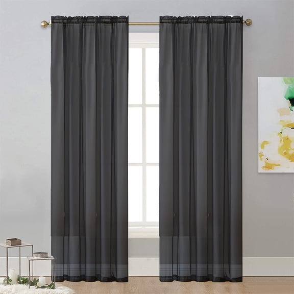 Semi-Sheer Solid Color Rod Pocket Curtain for Living Room Bedroom - Light Filtering Polyester Drapes, Grommetless Easy Install